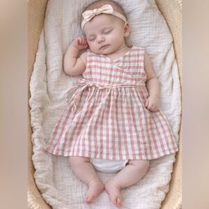 Newborn Cotton Gingham Wrap Dress